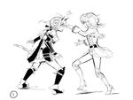  battle cranberry_(mahoiku) edoya_pochi genderswap genderswap_(mtf) greyscale horns la_pucelle_(mahoiku) long_hair mahou_shoujo_ikusei_keikaku mahou_shoujo_ikusei_keikaku_unmarked monochrome multiple_girls 