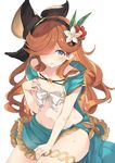  bare_shoulders bikini blue_eyes bow ear flat_chest flower granblue_fantasy hair_flower hair_ornament hair_over_one_eye hairband long_hair looking_at_viewer nanananana navel orange_hair sara_(granblue_fantasy) solo swimsuit 