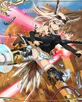  ahoge animal_ears ass_visible_through_thighs bird_tail blonde_hair blue_eyes breasts card_(medium) damaged explosion gun hanna-justina_marseille laser long_hair machine_gun medium_breasts official_art panties pantyshot screw skirt solo strike_witches striker_unit torn_clothes torn_panties underwear upskirt weapon white_panties world_witches_series 