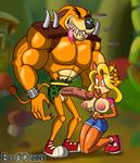  2016 anthro areola balls bandicoot big_breasts big_penis blu3danny breasts crash_bandicoot_(series) duo erect_nipples erection feline female male mammal marsupial nipples penis precum tawna_bandicoot tiger tiny_tiger video_games 