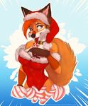  5_fingers anthro breasts candy candy_cane canine eyelashes female food fox fur hair hat mammal orange_fur orange_hair purrchinyan red_eyes solo tongue white_fur wide_hips 