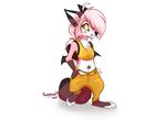  2016 4_toes anthro black_nose canine clothed clothing female fox fur hair mammal midriff pink_fur pink_hair purrchinyan simple_background solo toes white_background white_hair yellow_eyes 