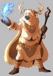  antlers arm_wraps barefoot bear cape claws clothing front_view fur_coat horn hornedfreak jewelry leg_wraps looking_away magic magic_user male mammal necklace pelt plantigrade shaman slightly_chubby solo spread_legs spreading staff standing tribal tribal_spellcaster wraps 