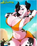  armpits big_breasts blue_eyes bovine breasts cattle clothing eyewear glasses hotel jewelry las_lindas mammal necklace palm_tree pool_(disambiguation) swimsuit tree 