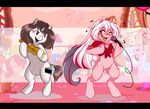  black_bars brown_hair clothing cutie_mark duo equine fan_character female feral hair hooves horn mammal mic my_little_pony nude open_mouth pink_hair purrchinyan smile teeth tongue unicorn vivial 