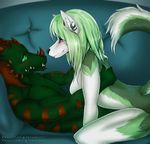  anthro breasts canine duo facial_piercing female hair hug inside lip_piercing male male/female mammal nude piercing pocketcookie scalie smile teeth 