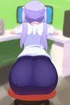  ass blurry chair commentary_request depth_of_field facing_away from_behind highres long_hair mhs new_game! office_chair perspective purple_hair solo suzukaze_aoba twintails 