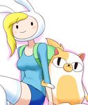 adventure_time animal_ears backpack bag blonde_hair blush_stickers breasts bunny_ears cake_(adventure_time) cat fake_animal_ears fionna_the_human_girl goriate hat medium_breasts short_shorts shorts smile thighhighs 