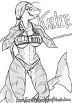  anthro breasts camel_toe clothed clothing female fish kalie looking_at_viewer marine monochrome nipple_piercing nipples piercing rastaban shark sheer_clothing smile solo tight_clothing translucent transparent_clothing wide_hips 