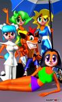  ami_bandicoot bandicoot black_hair blonde_hair blue_eyes blue_hair breasts cleavage clothed clothing crash_bandicoot crash_bandicoot_(series) female green_eyes green_hair hair isabella_bandicoot lips liz_bandicoot looking_at_viewer male mammal marsupial megumi_bandicoot official_art pink_eyes purple_eyes video_games 