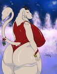  2016 anthro areola big_breasts big_butt breasts butt caprine christmas clothed clothing colored digital_drawing_(artwork) digital_media_(artwork) dizzyknight ell_(character) female final_fantasy final_fantasy_xiv fur goat hi_res holidays horn huge_breasts huge_butt hyper long_ears looking_back mammal mistletoe night nipples outside plant rubber sleigh_bells slightly_chubby snow solo square_enix standing thick_thighs tight_clothing tree unitard video_games voluptuous wide_hips 
