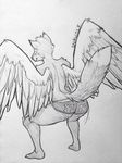  ambiguous_gender anthro canine clothing feathered_wings feathers fox mammal monochrome nasusbot sketch smile solo standing twerking underwear wings 