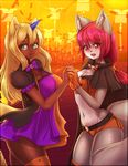  animal_humanoid anthro bow_tie breasts cat_humanoid clothed clothing duo feline female hand_holding horn humanoid hybrid mammal pocketcookie smile 