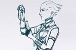  2016 alien asari breasts cleavage clothed clothing female hair humanoid jacket mass_effect monochrome not_furry reading sketch solo video_games winterblack 