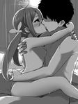  1girl 510ksk antenna_hair ass blush breasts expressive_hair faceless faceless_male from_side girl_on_top greyscale heart_antenna_hair hetero hug kiss monochrome mutual_hug nipples nude profile saliva sex shiritsu_grimoire_mahou_gakuen small_breasts straddling sweat twintails upright_straddle vaginal 