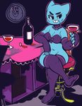  alcohol anthro arm_on_table beverage blue_fur bottomless bra cartoon_network cat clothed clothing collar crossed_legs disappointed drinking feline female fingerless_gloves fur gloves legwear lingerie mammal mangneto mature_female mother navel nicole_watterson parent pink_nose scowl sitting solo the_amazing_world_of_gumball thigh_highs underwear whiskers wine 