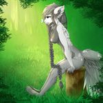 anthro areola breasts canine female forest hair long_hair mammal nipples outside pocketcookie sitting solo tree 