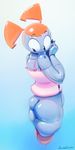  2016 blue_background blue_body bottomless butt clothed clothing english_text female humanoid jenny_wakeman looking_down machine musikalgenius my_life_as_a_teenage_robot orange_body robot signature simple_background solo text 
