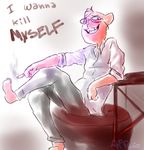  anthro better_version_at_source burgerpants cat chair cigarette clothed clothing eyewear feline filthy_frank fur glasses male mammal ripelo simple_background smile smoke table text undertale video_games 
