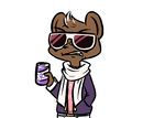  2016 alternate_costume anthro beverage_can clothed clothing disney ermine eyewear fan_character frosted_tips hand_in_pocket holding_object inkyfrog male mammal marty_(weaver) metrosexual mustelid pack_street scarf simple_background solo sunglasses white_background zootopia 