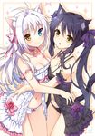  aina_rive animal_ears antenna_hair asymmetrical_docking babydoll bell bell_choker black_hair black_panties black_vs_white blue_eyes blush bow bow_panties breast_press breasts cat_ears cat_tail choker cleavage heterochromia hug jingle_bell long_hair looking_at_viewer mauve medium_breasts multiple_girls multiple_tails navel open_mouth original panties smile strap_slip symmetry tail twintails underwear white_hair white_panties yellow_eyes 