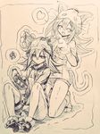  2girls animal_ears artist_request brrasts dark_magician_girl duel_monster female gagaga_magician happy hat long_hair magical_girl monochrome multiple_girls serious sitting sketch smile solo traditional_media wizard_hat yu-gi-oh! yuu-gi-ou_duel_monsters 