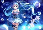  blue_eyes blue_hair bunny detached_sleeves dress floating_hair hair_ornament hatsune_miku long_hair looking_at_viewer md5_mismatch one_eye_closed scarf snowflakes star star_night_snow_(vocaloid) twintails very_long_hair vocaloid yan_(nicknikg) yuki_miku yukine_(vocaloid) 