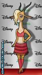  2016 antelope anthro blonde_hair bracelet brown_eyes clothing disney footwear gazelle gazelle_(zootopia) hair hair_over_eye halter_top hand_on_hip hi_res high_heels horn jewelry kendall_collins looking_at_viewer mammal midriff shoes skirt smile solo standing text zootopia 