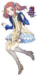  1girl bienfu_(tales) boots dress eleanor_hume fingerless_gloves frills gloves green_eyes hair_ornament hat jacket long_hair open_mouth red_hair tales_of_(series) tales_of_berseria thigh_boots top_hat twintails 