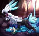  2016 ambiguous_gender anthro blush cave dragon friendship_is_magic fur my_little_pony nintendo pinned pok&eacute;mon princess_ember_(mlp) silvally smile soaking vavacung video_games 