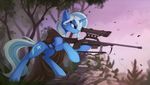  blue_fur cutie_mark day detailed_background equine eyelashes female feral friendship_is_magic fur grass gun hair hooves horn mammal multicolored_hair my_little_pony outside purple_eyes ranged_weapon rifle smile sniper_rifle solo trixie_(mlp) two_tone_hair unicorn weapon white_hair yakovlev-vad 