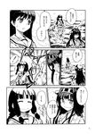  4girls ahoge braid close-up closed_eyes comic detached_sleeves greyscale hair_tie hairband haruna_(kantai_collection) headgear japanese_clothes kantai_collection kitakami_(kantai_collection) kongou_(kantai_collection) long_hair long_sleeves midriff monochrome multiple_girls neckerchief nontraditional_miko ocean ooi_(kantai_collection) open_mouth pleated_skirt remodel_(kantai_collection) shaded_face sidelocks skirt slapping smile spoken_exclamation_mark sweatdrop translated wide_sleeves zepher_(makegumi_club) 