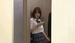  1boy 1girl animated_gif cellphone elevator japan panties school_uniform stuck 