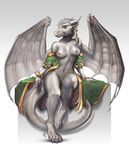  2016 anthro avoid_posting breasts clothed clothing dragon female fur green_eyes hair horn inert-ren looking_at_viewer navel nipples nude pussy simple_background sitting solo underwear white_background white_hair wings 