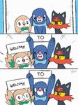  avian comic embarrassed english_text fail feline flat_colors front_view litten mammal marine nintendo open_mouth pinniped pok&eacute;mon popplio rowlet sign signature sketch smile stare text video_games winick-lim 
