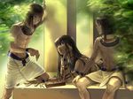  3boys ancient_egypt artist_request black_hair blue_eyes dark_skin egyptian green_eyes long_hair multiple_boys original 