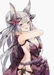  absurdres animal_ears apron bare_shoulders blue_eyes blush breasts cleavage eredhen erune granblue_fantasy hair_ornament highres large_breasts long_hair looking_at_viewer open_mouth panties ponytail sideboob silver_hair socie_(granblue_fantasy) solo sweat underwear 