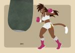  2018 anthro boots boxing boxing_gloves bra brown_eyes brown_fur brown_hair brown_tail chest_tuft clenched_teeth clothing deborah_bispo dipstick_tail domestic_cat exercise eyebrows eyelashes felid feline felis female footwear fur hair hi_res inner_ear_fluff mammal midriff multicolored_tail punching_bag shorts signature simple_background solo sport sports_bra teeth tuft underwear wendel_fragoso white_tail workout 