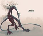  4_toes alien anthro eyeless kardie male nude simple_background solo standing toes watermark 