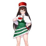  &gt;:) ;) braid christmas christmas_dress christmas_tree_costume deneb_(noble324) dress fur_trim glasses gloves green-framed_eyewear hanasaki_tomoyo_(uchi_no_hime-sama) hand_on_hip hand_on_own_chest hat long_hair looking_at_viewer official_art one_eye_closed red_eyes red_gloves red_hat smile solo transparent_background uchi_no_hime-sama_ga_ichiban_kawaii v-shaped_eyebrows wings 