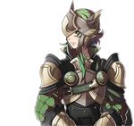  armor bangs fire_emblem fire_emblem_if green_hair grey_eyes helmet highres inkling knight looking_afar md5_mismatch parody pointy_ears short_hair_with_long_locks solo splatoon_(series) splatoon_1 style_parody tecchen transparent_background upper_body winged_helmet 