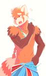  anthro front_view looking_away low-riding mammal mao_(chirenbo) motion_lines navel nipples open_mouth pecs piti_yindee pubes red_panda slim 