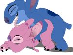  2016 alien angel_(lilo_and_stitch) antennae blue_fur claws disney drooling duo eyes_closed far-from-over female fur licking lilo_and_stitch male male/female nude pink_fur saliva spots stitch toe_claws tongue tongue_out 