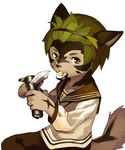  anthro brown_eyes canine clothed clothing cub dog eating food harvic knife looking_at_viewer mammal school_uniform sushi umani uniform young 