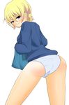  ass bad_id bad_pixiv_id blonde_hair blue_eyes blush darjeeling from_behind girls_und_panzer meshiya_(naruga-501-kuaru) panties solo st._gloriana's_school_uniform thighs underwear white_background white_panties 