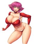  ameoto aqua_eyes breasts cala cleavage elbow_gloves fingerless_gloves gloves groin huge_breasts looking_at_viewer navel pink_hair pointy_ears purple_hair shiny shiny_skin short_hair simple_background solo thighs viper viper_rsr white_background 