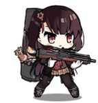  animated animated_gif chibi full_body girls_frontline gun holding holding_gun holding_weapon long_hair lowres official_art pantyhose saru solo wa2000_(girls_frontline) weapon 