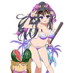  bikini bird black_hair blue_eyes eyewear_on_head flower frilled_bikini frills hair_flower hair_ornament kusaka_souji long_hair looking_at_viewer marina_sophia navel official_art open_mouth sunglasses swimsuit transparent_background uchi_no_hime-sama_ga_ichiban_kawaii 