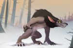  2018 anthro aseethe black_hair black_nose canine claws day detailed_background digital_media_(artwork) digitigrade hair mammal outside solo standing wolf yellow_eyes 
