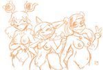  anthro bidoof breasts eevee eyewear female glasses monochrome nintendo nipples orange_and_white plain_background pok&#233;mon pok&#233;morph pokemon pussy stantler unknown_artist video_games white_background 